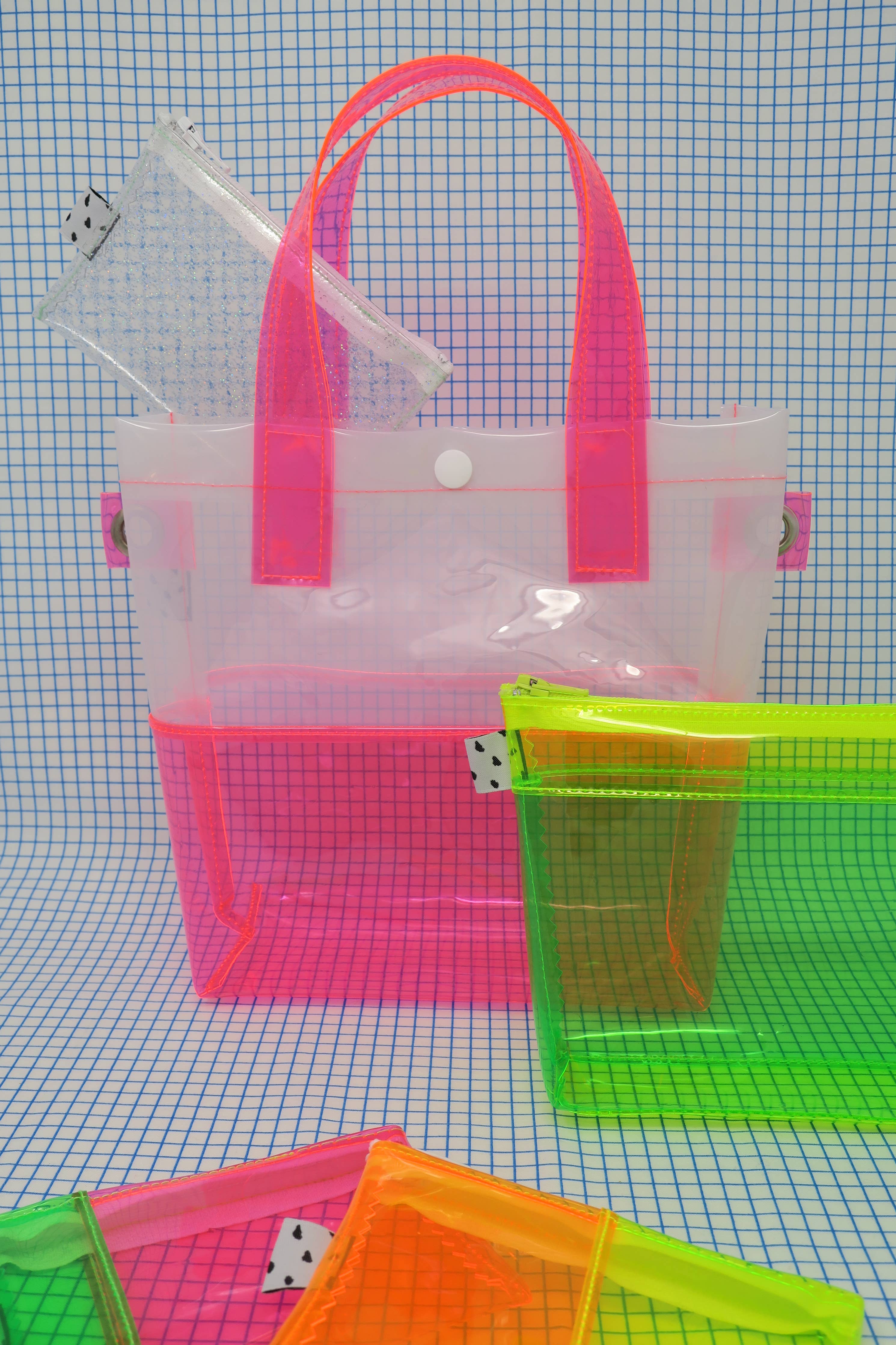 Pink & White Vinyl Handle Bag