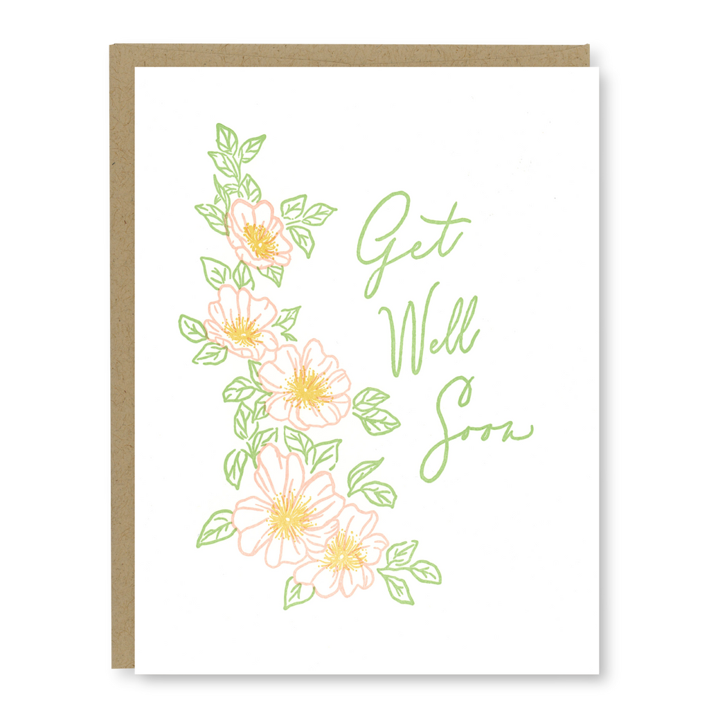 Pink Rose Get Well Soon Card | Letterpress Greeting Card