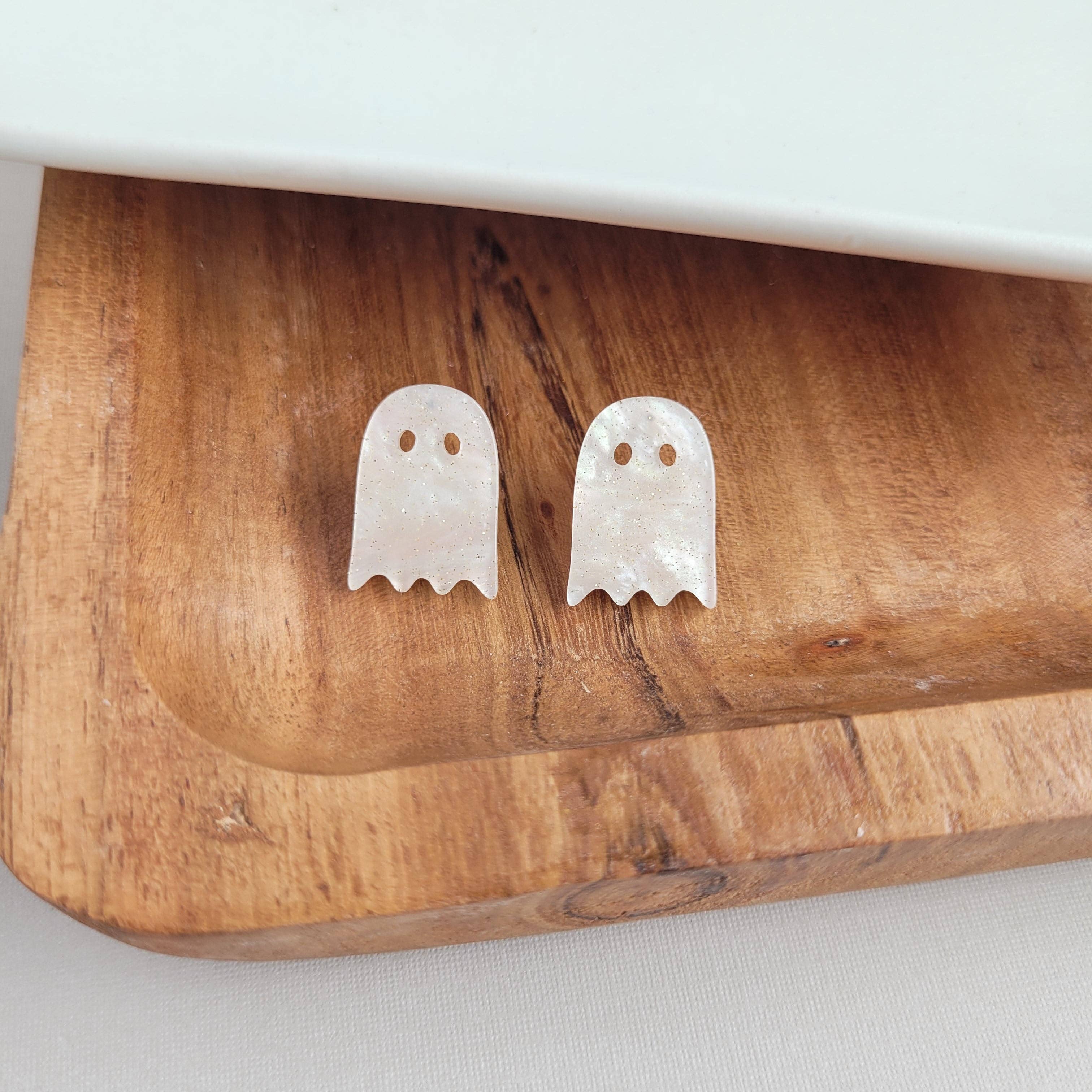White Shimmer Ghost Studs