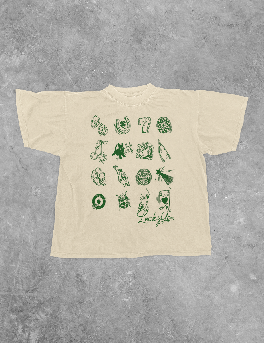 Lucky You, St Patricks Day Luck Icons Boxy Cotton TShirt