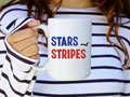 15 oz Stars and Stripes Ceramic Coffee Mug, July 4th Mug