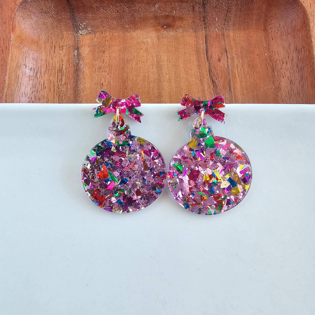 Light Pink Sparkle Christmas Ornament Earrings