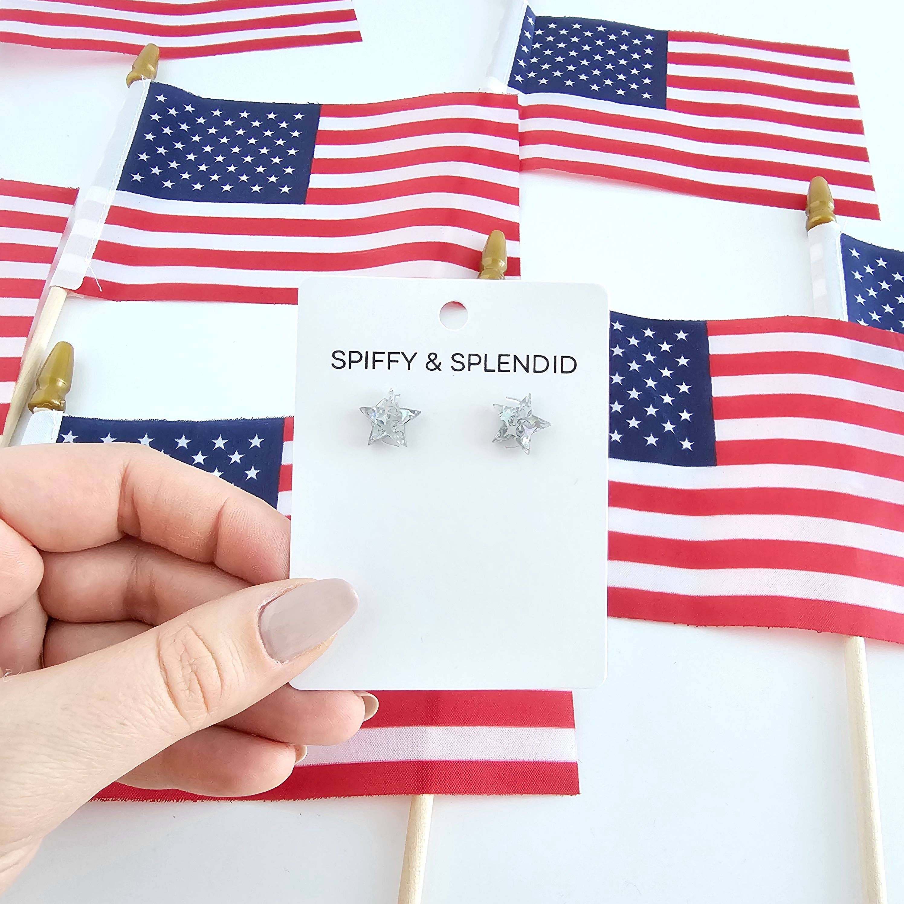 Silver Glitter Star Studs