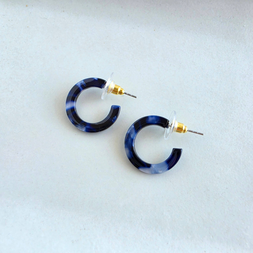 Micro Hoops - Midnight Marble // Fall, Earrings, Jewelry