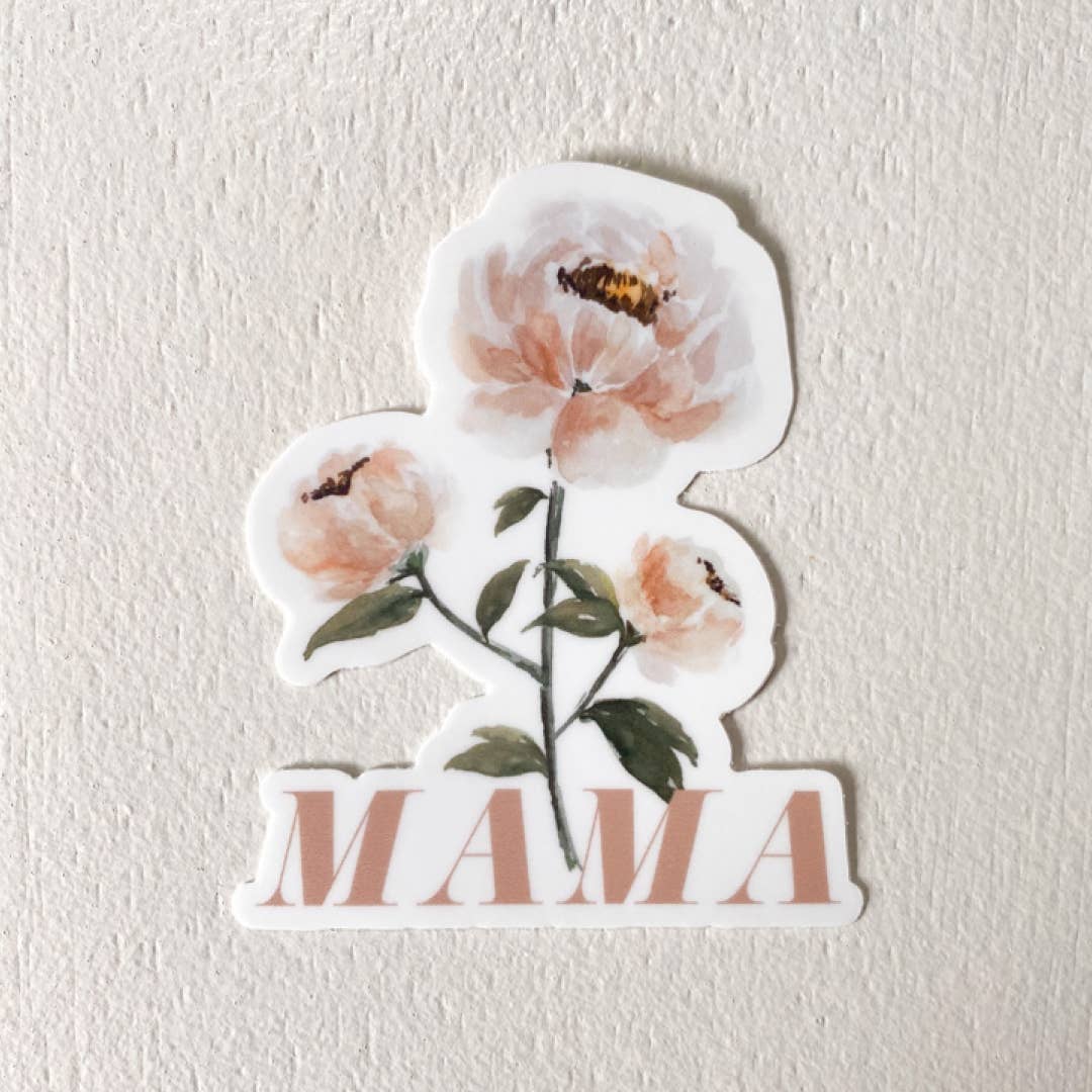 "Mama" Pink Watercolor Peony Waterproof Vinyl Sticker