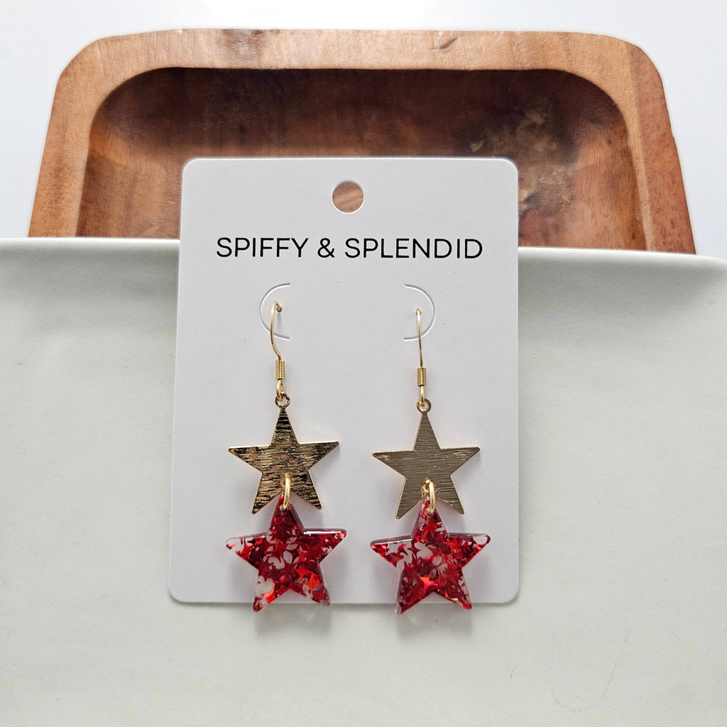Red Glitter Starry Earrings