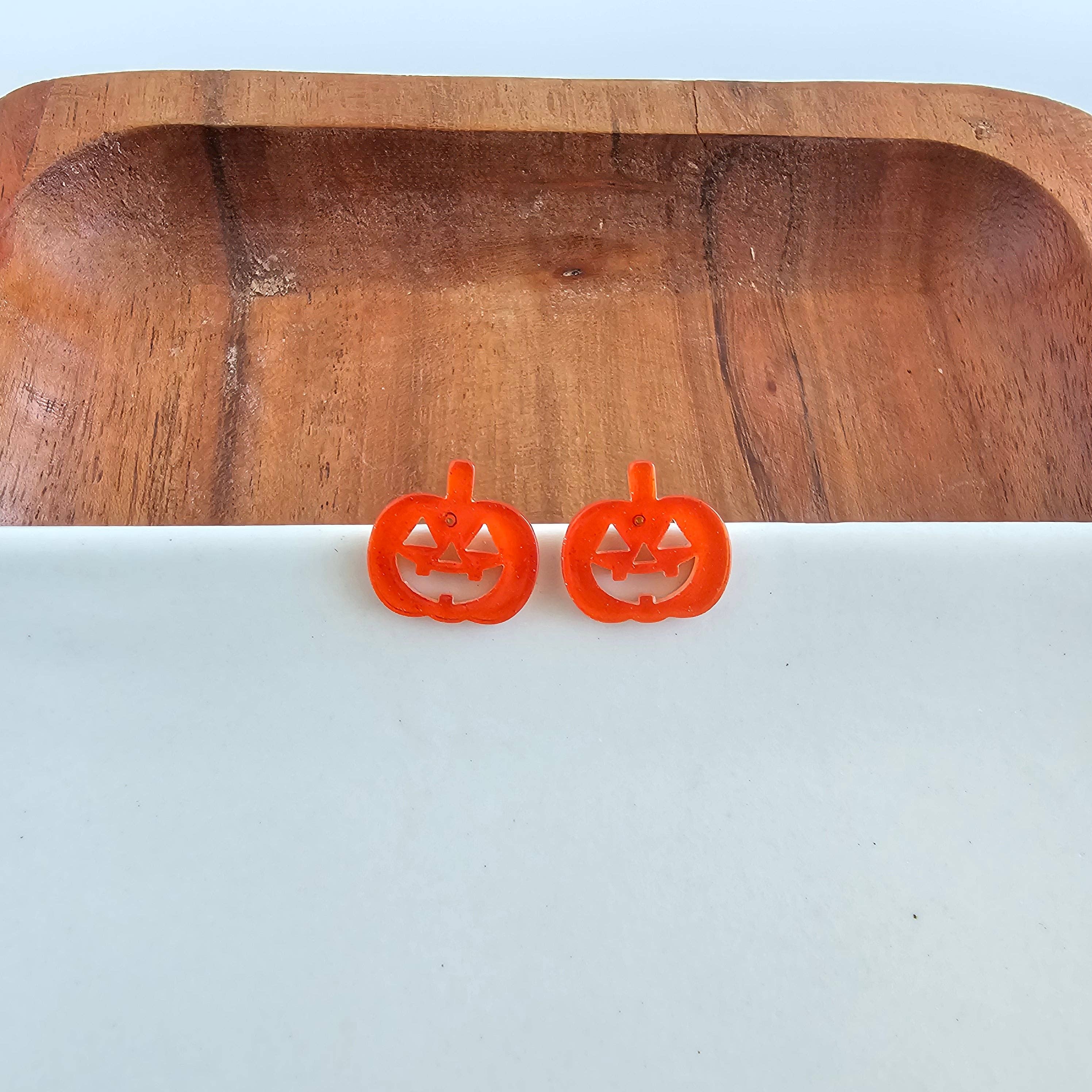 Orange Glitter Jack O' Lantern Pumpkin Studs