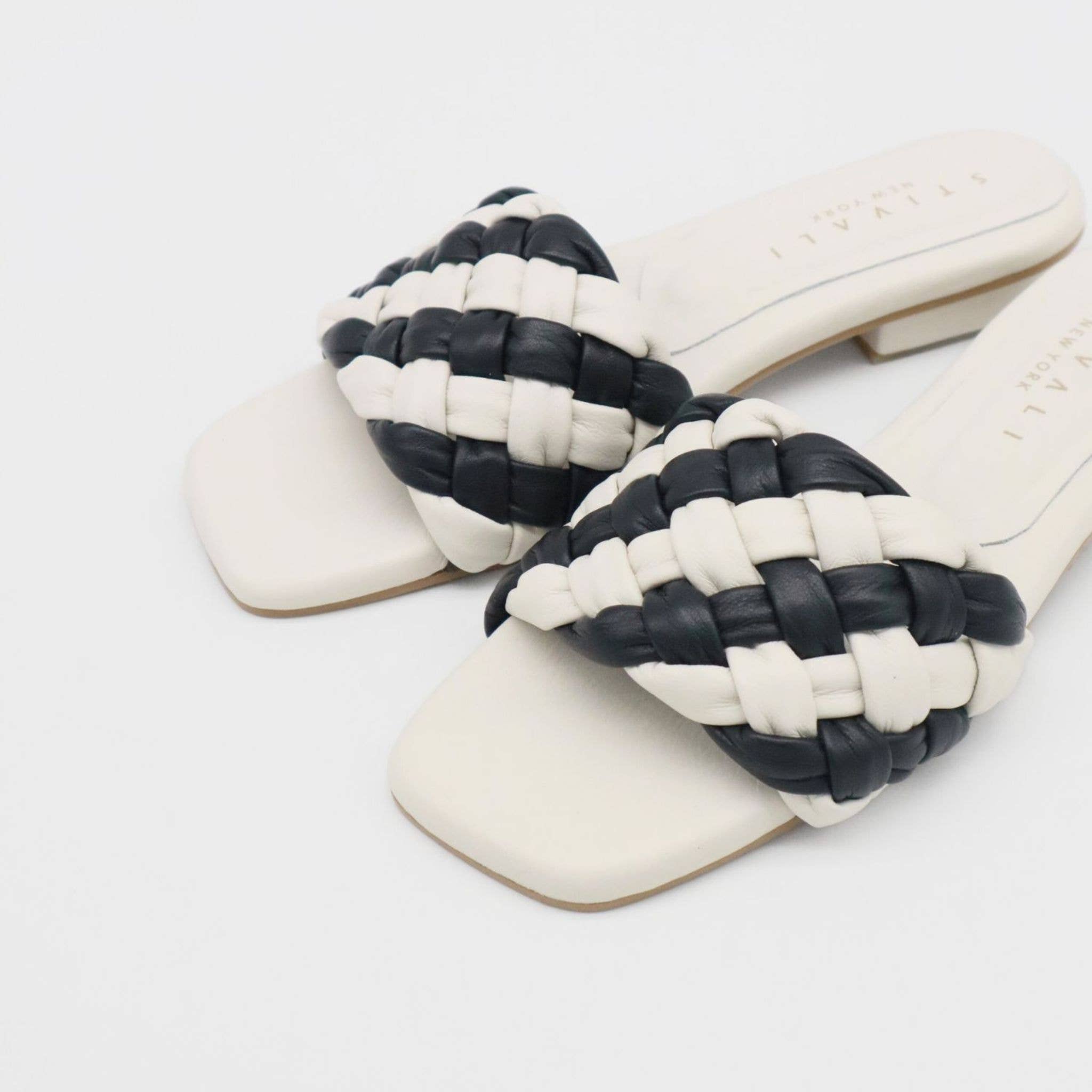 Athena Braided Black & Ivory Sandals